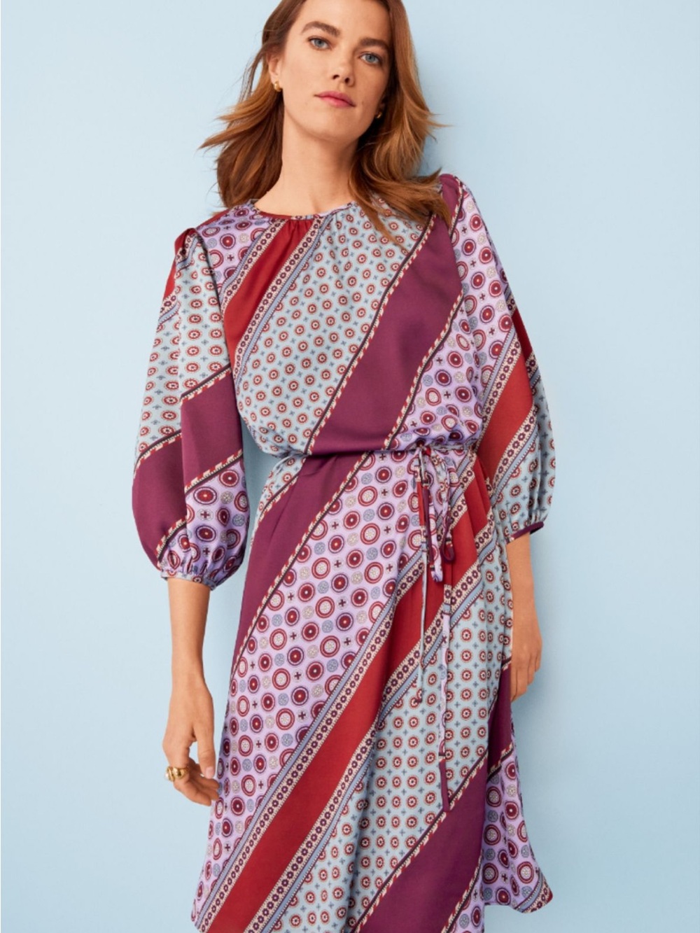 Ann Taylor Geo printed Tie-Waist Midi Dress